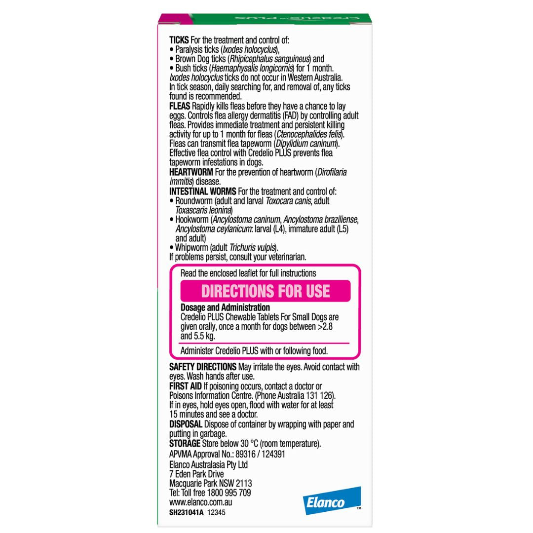 Credelio Plus for Small Dogs 2.8-5.5kg| PeekAPaw Pet Supplies