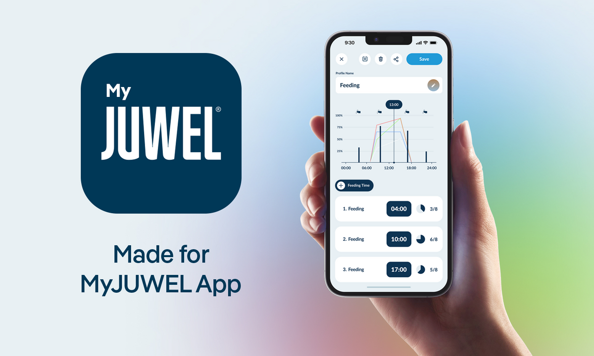 MyJUWEL app screens used to control HeliaLux Spectrum colour and daily routine