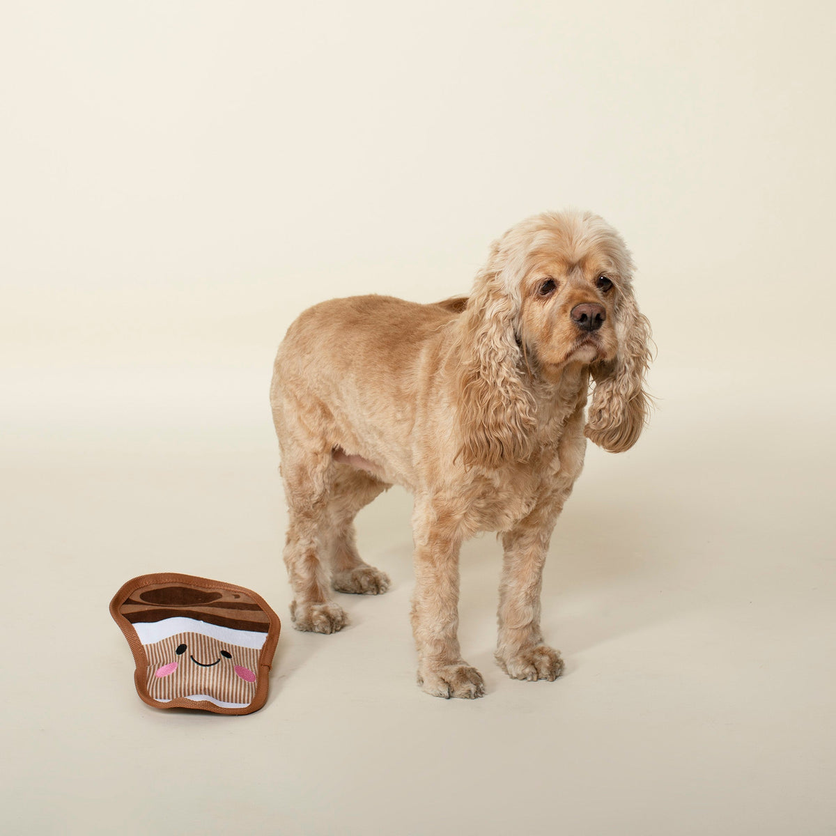Fringe Studio Plush Squeaker Dog Toy - Happy Coffee — detail