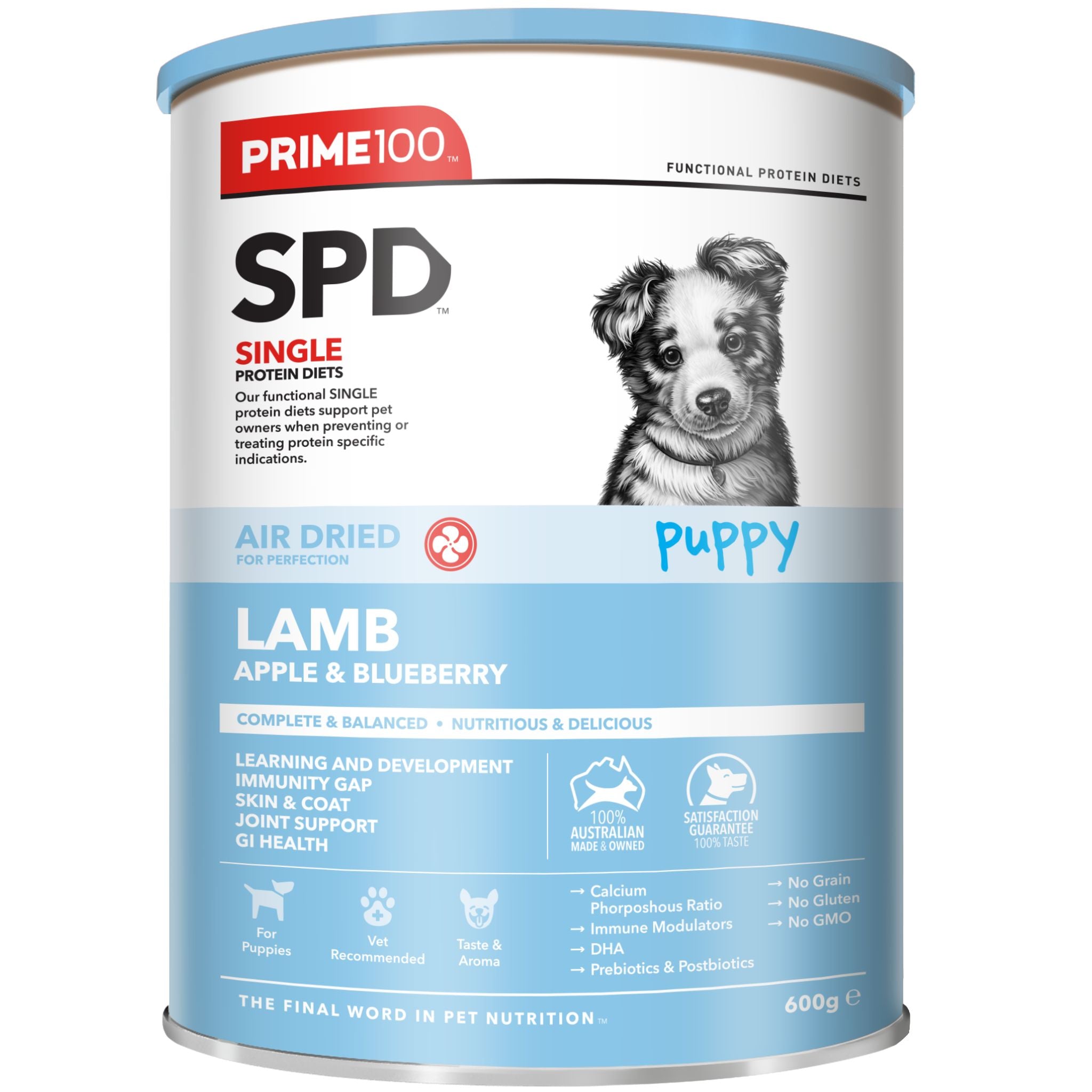 Prime100 SPD Air Dry Dog Food for Puppy Lamb, Apple & Blueberry