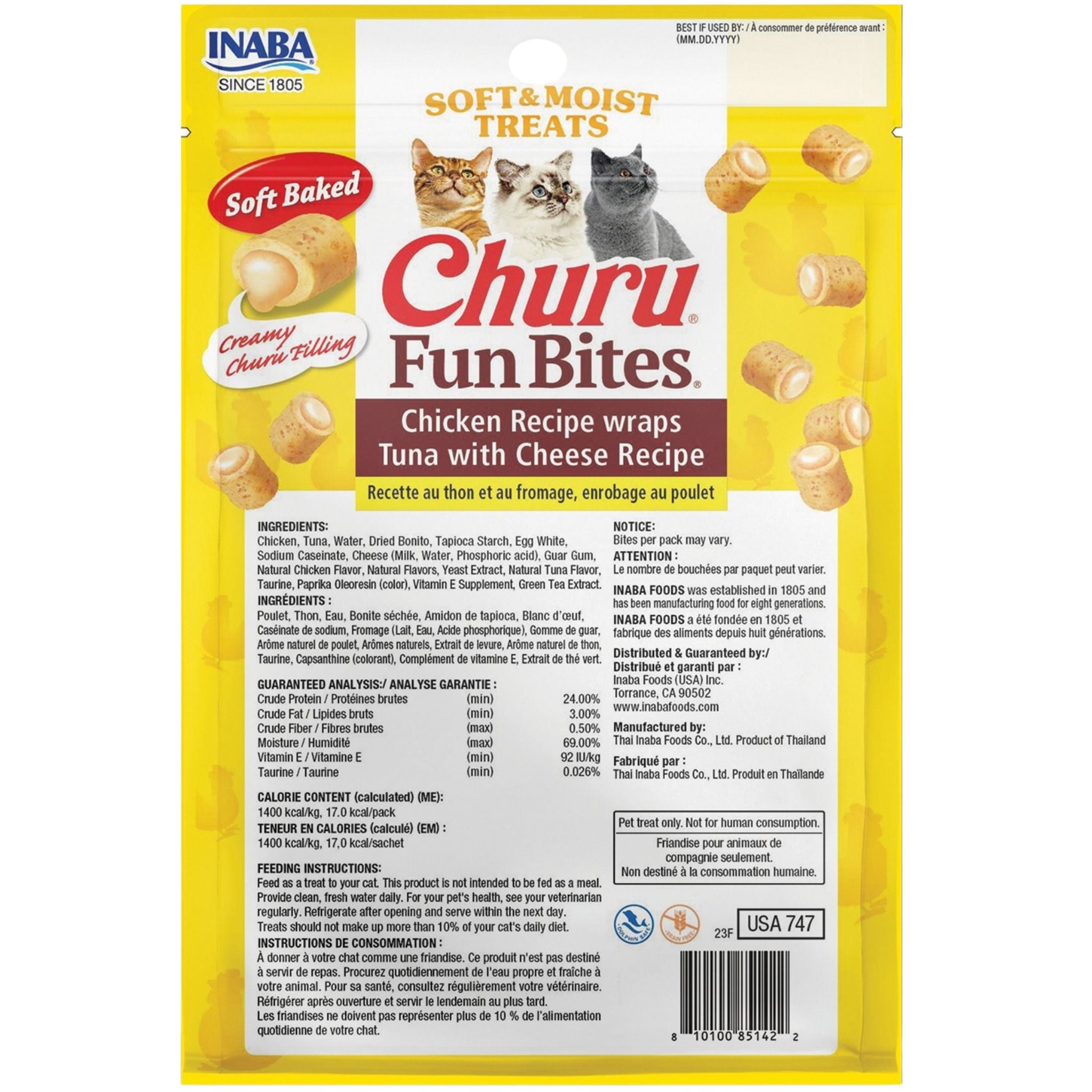 Inaba Cat Treat Churu Fun Bites Chicken Wraps Tuna with Cheese