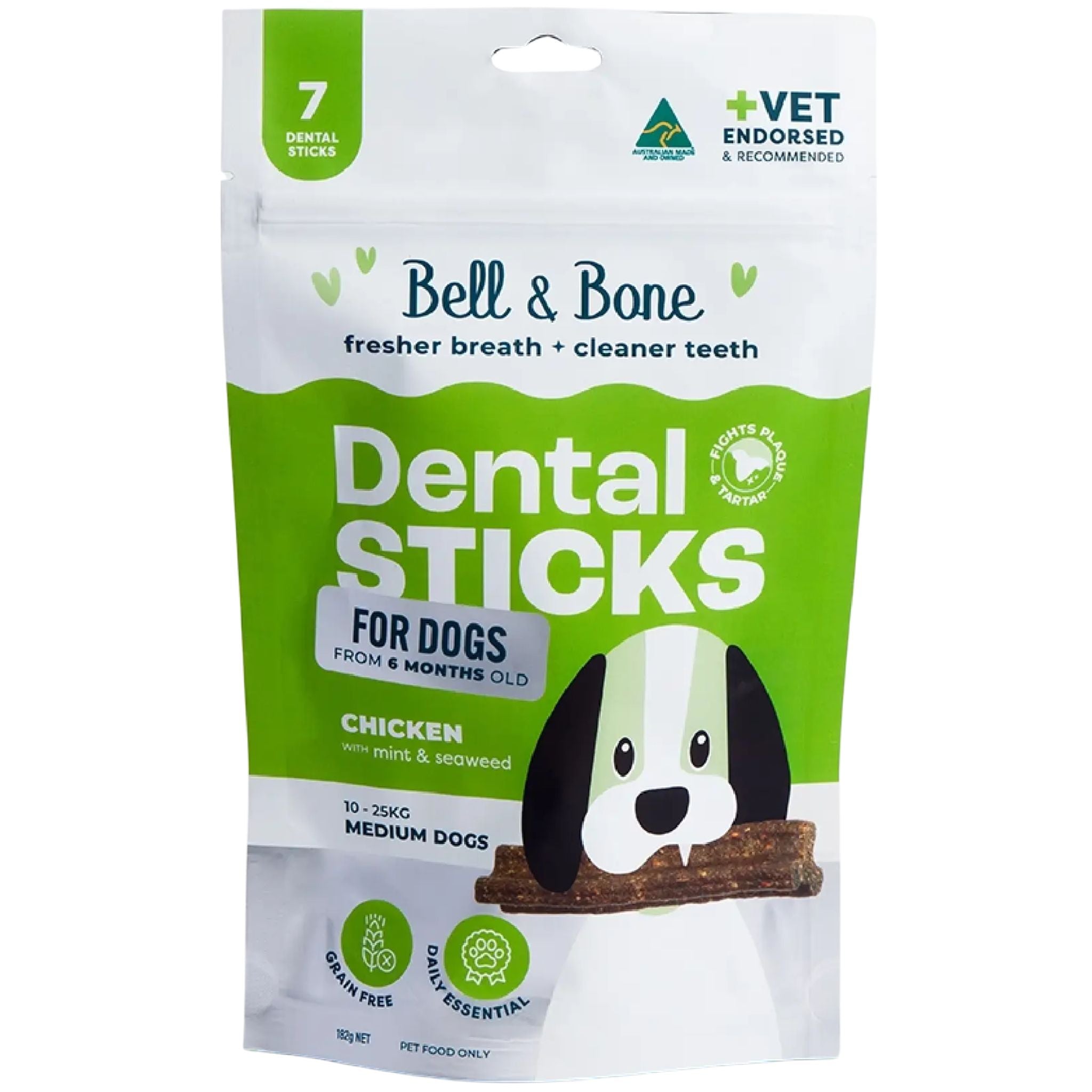 Bell and Bone Dental Sticks for Adult Dogs - Chicken, Mint & Seaweed