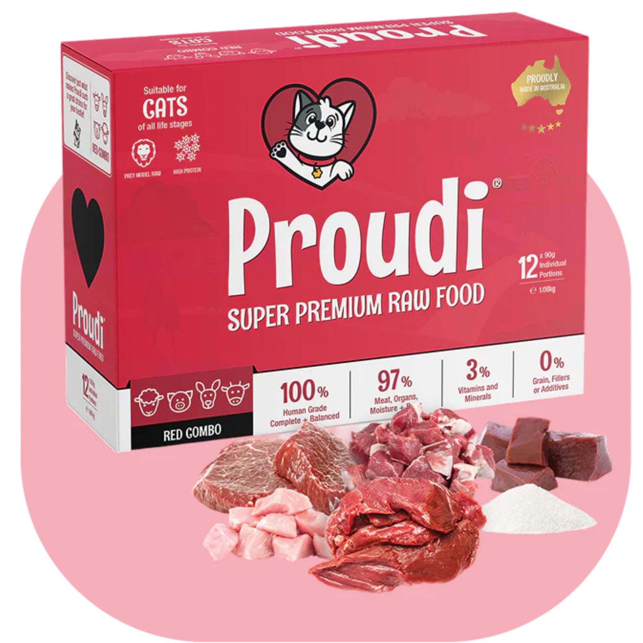 Proudi Red Combo Raw Patties for Cats