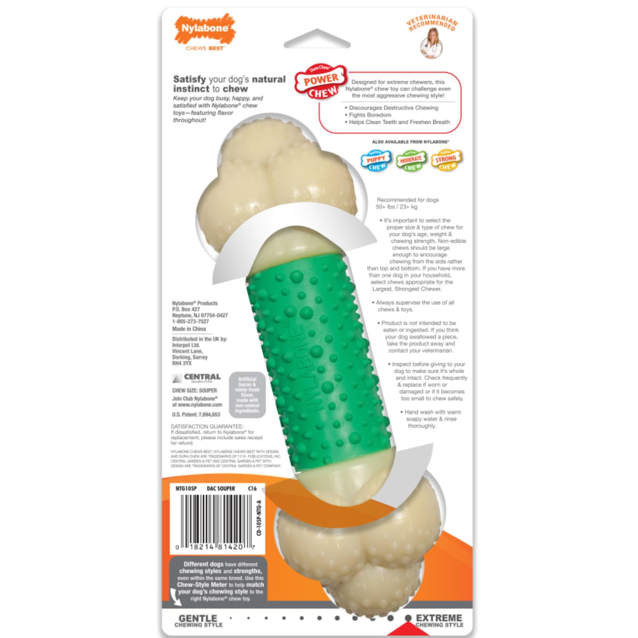 Nylabone Double Action Bone Dog Chew Toy Bacon Flavor