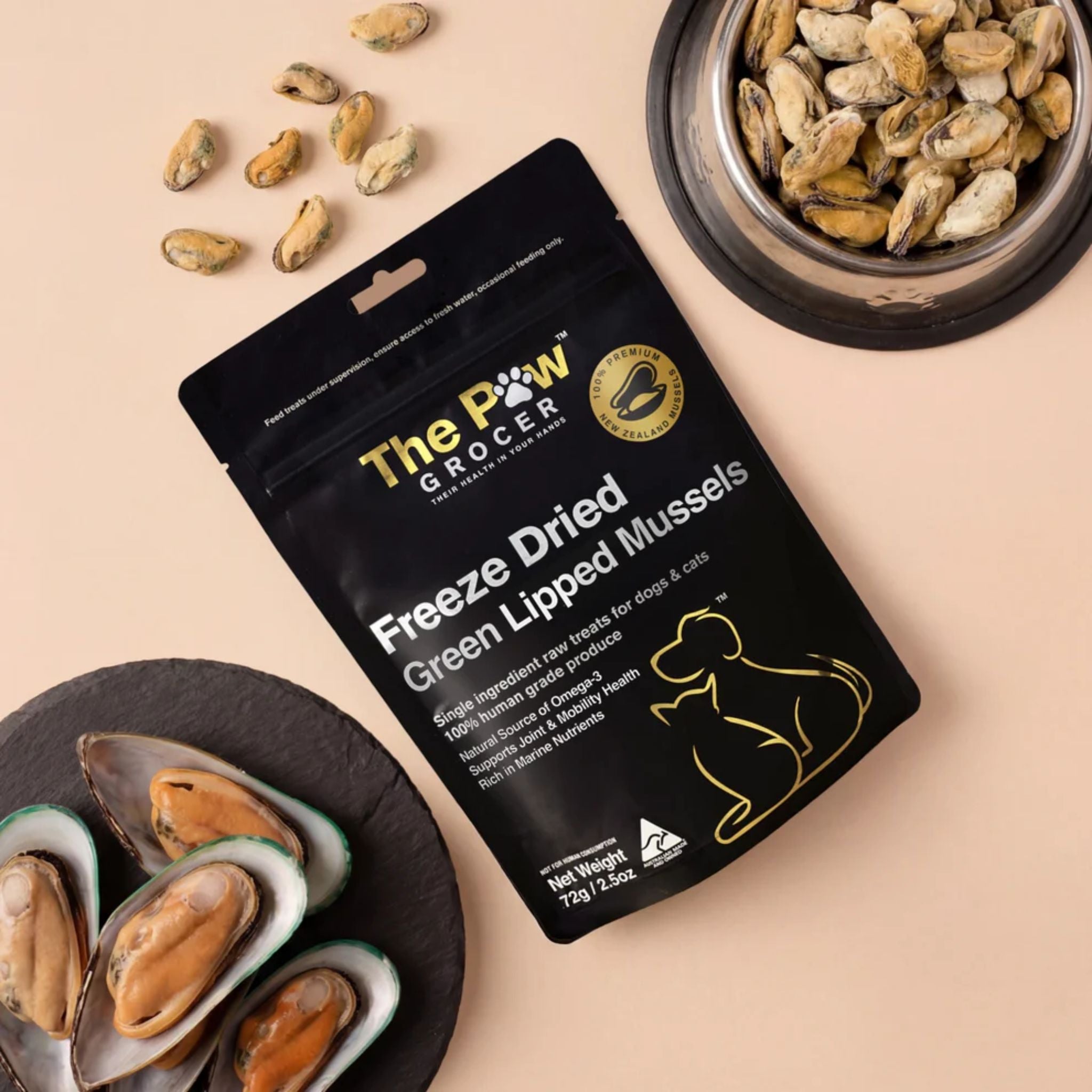 The Paw Grocer Freeze Dried Pet Treats Black Label Green Lipped Mussels