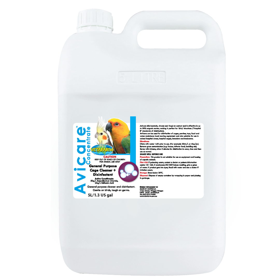 Vetafarm Avicare Concentrate bird cage cleaner, 5L drum with carry handle