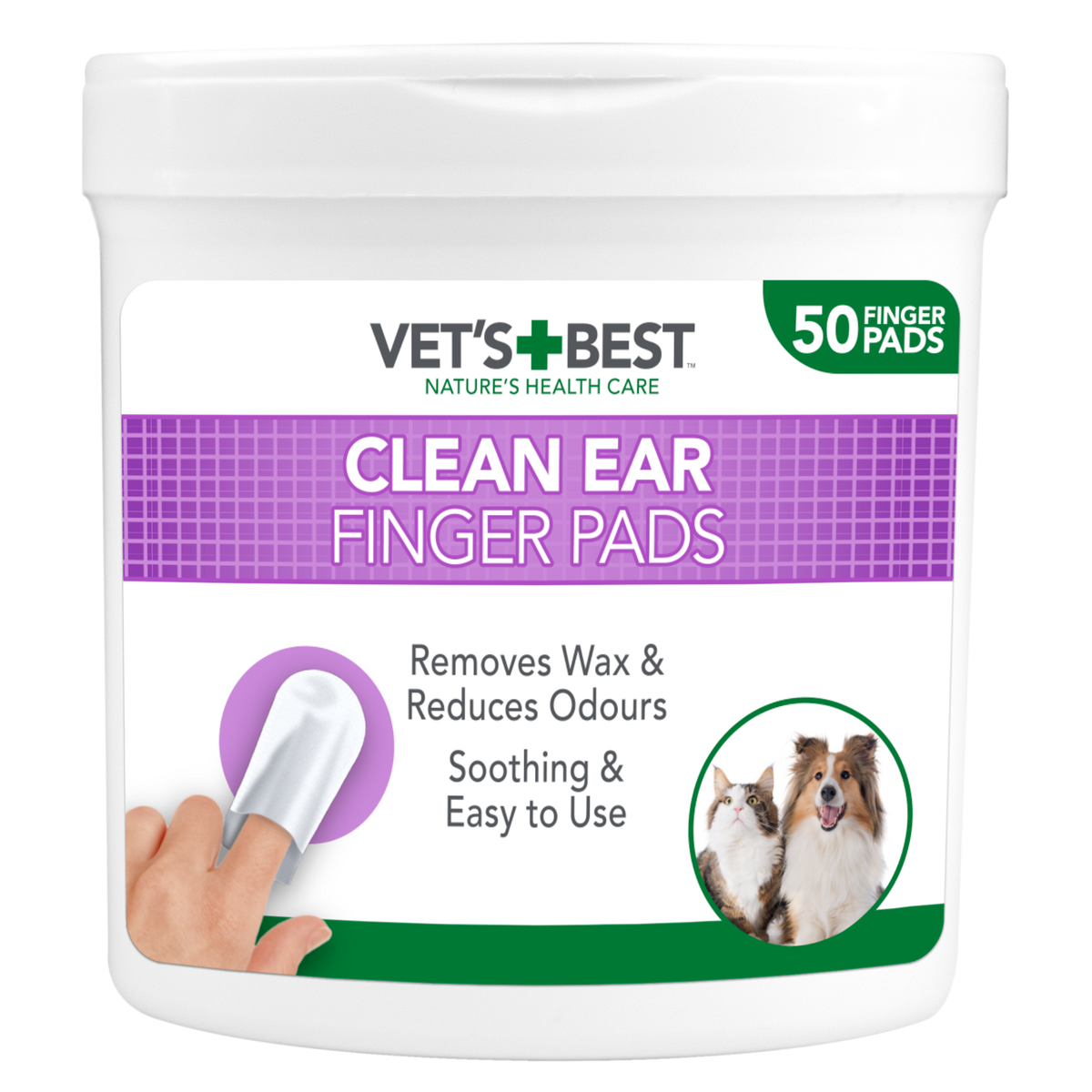 Vet's Best Clean Ear Finger Pads for dogs and cats, 50-pad tub, front of pack
