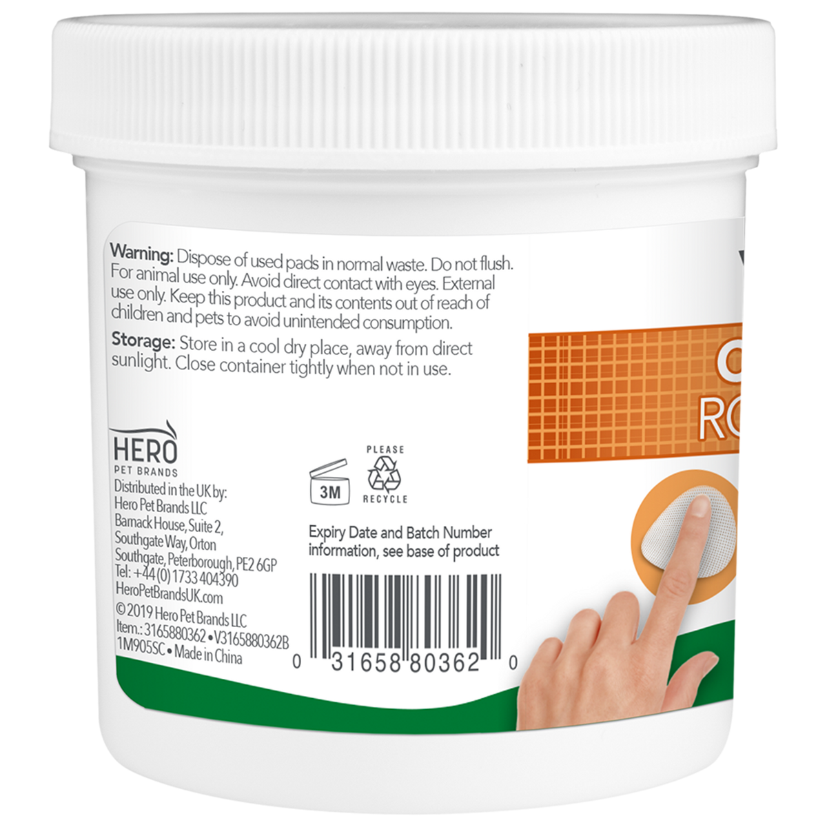 Vet's Best Clean Eye Round Pads back of pack with the ingredient list