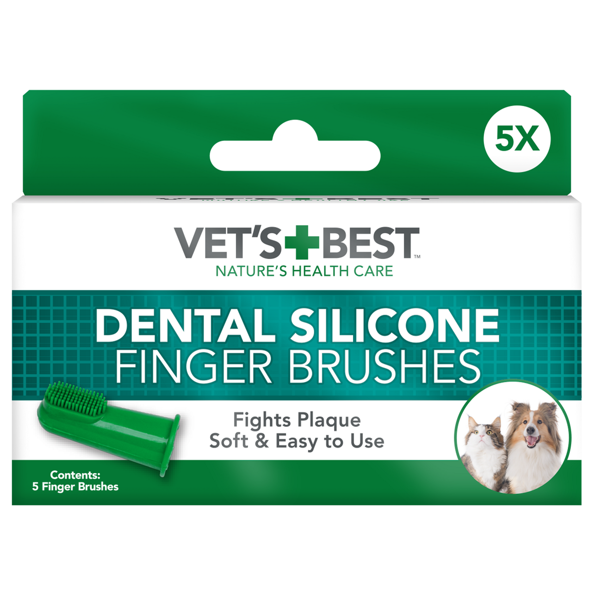Vet's Best Dental Silicone Finger Toothbrushes for dogs, pack of five, front of pack