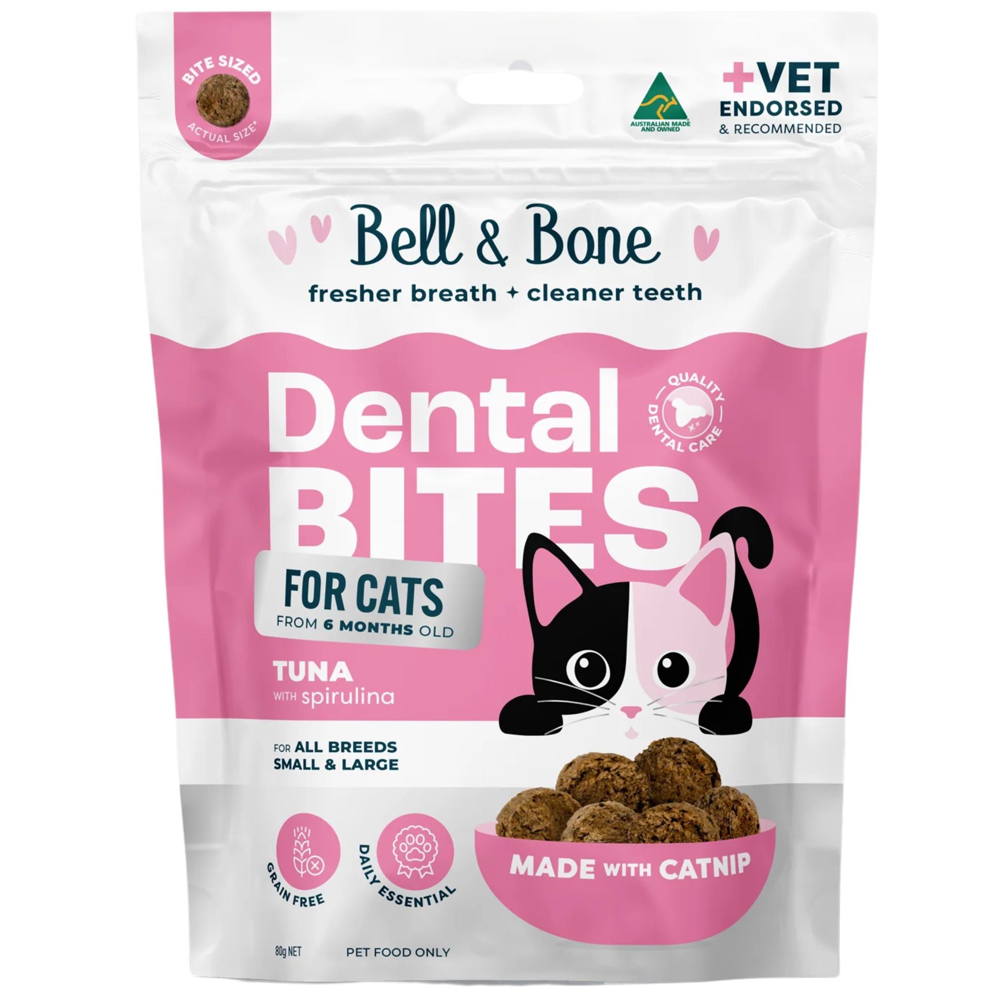 Bell and Bone Adult Cat Dental Bites - Tuna with Spirulina