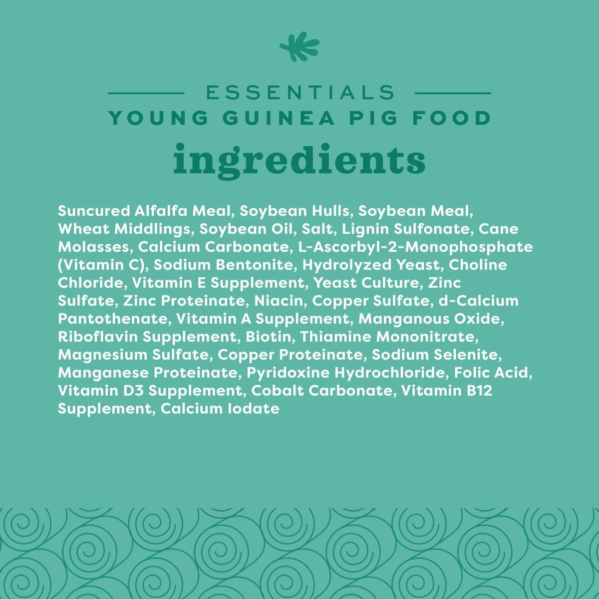 Oxbow Essentials Young Guinea Pig Food ingredients list panel