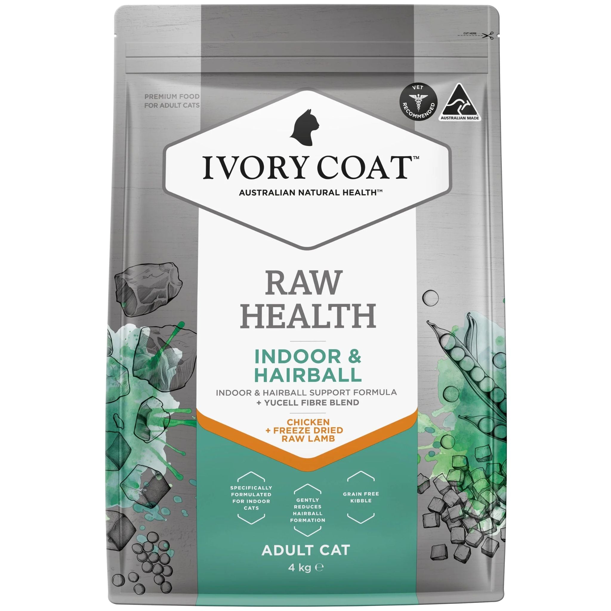 Ivory Coat Raw Health Adult Dry Cat Food Indoor & Hairball
