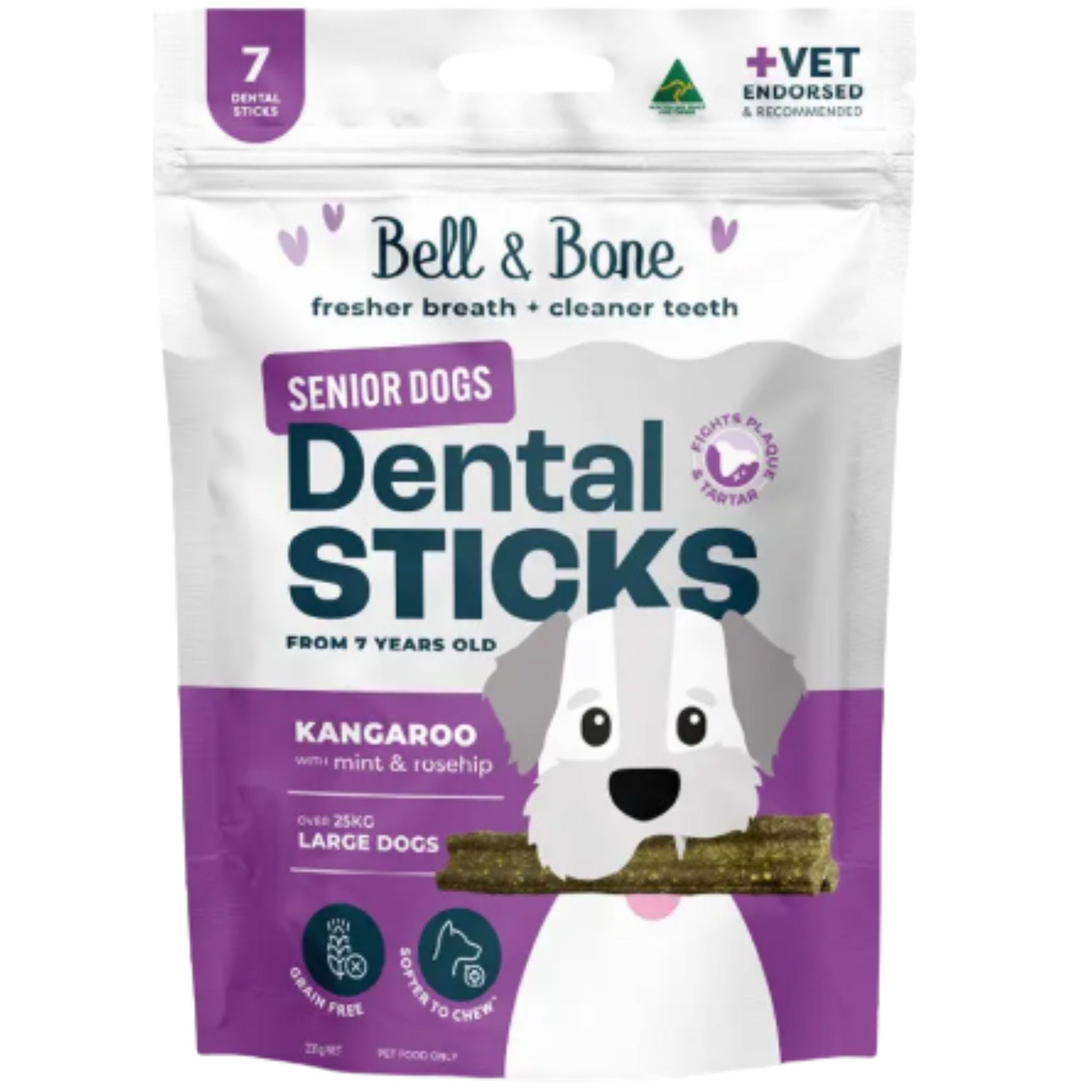 Bell and Bone Dental Sticks for Senior Dogs - Kangaroo, Mint and Rosehip