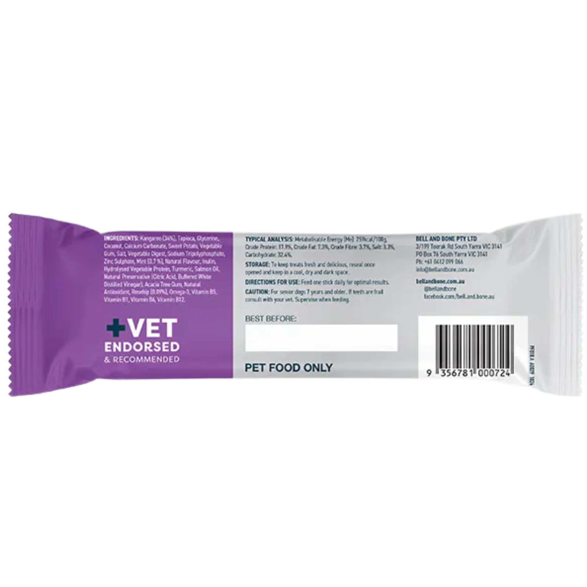 Bell and Bone Dental Sticks for Senior Dogs - Kangaroo, Mint and Rosehip