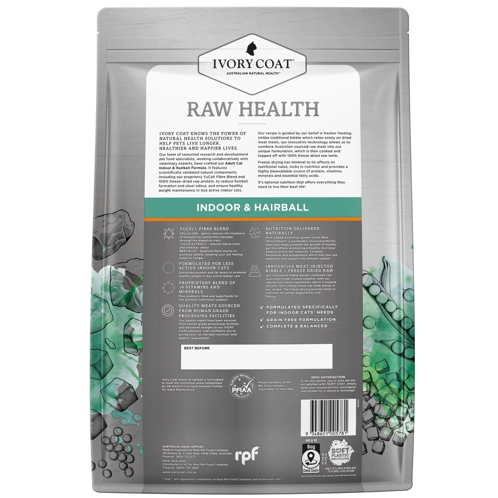 Ivory Coat Raw Health Adult Dry Cat Food Indoor & Hairball