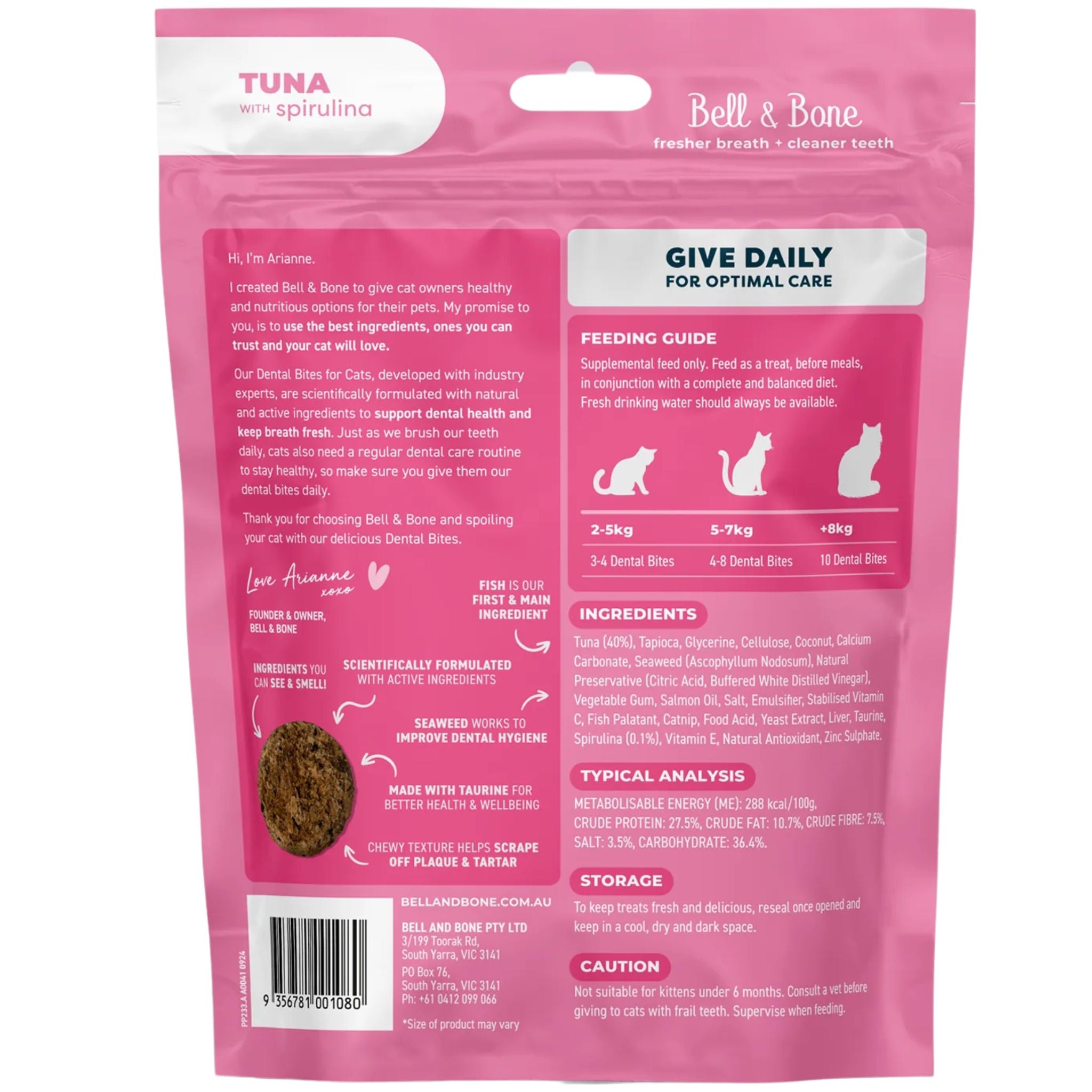 Bell and Bone Adult Cat Dental Bites - Tuna with Spirulina