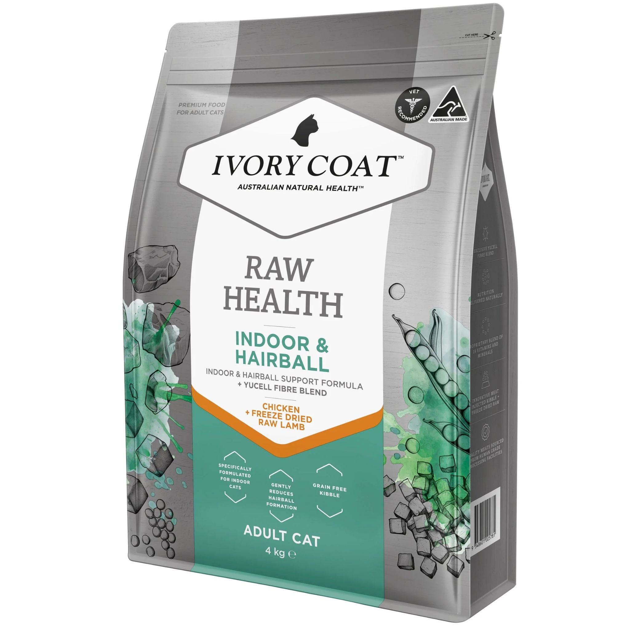 Ivory Coat Raw Health Adult Dry Cat Food Indoor & Hairball