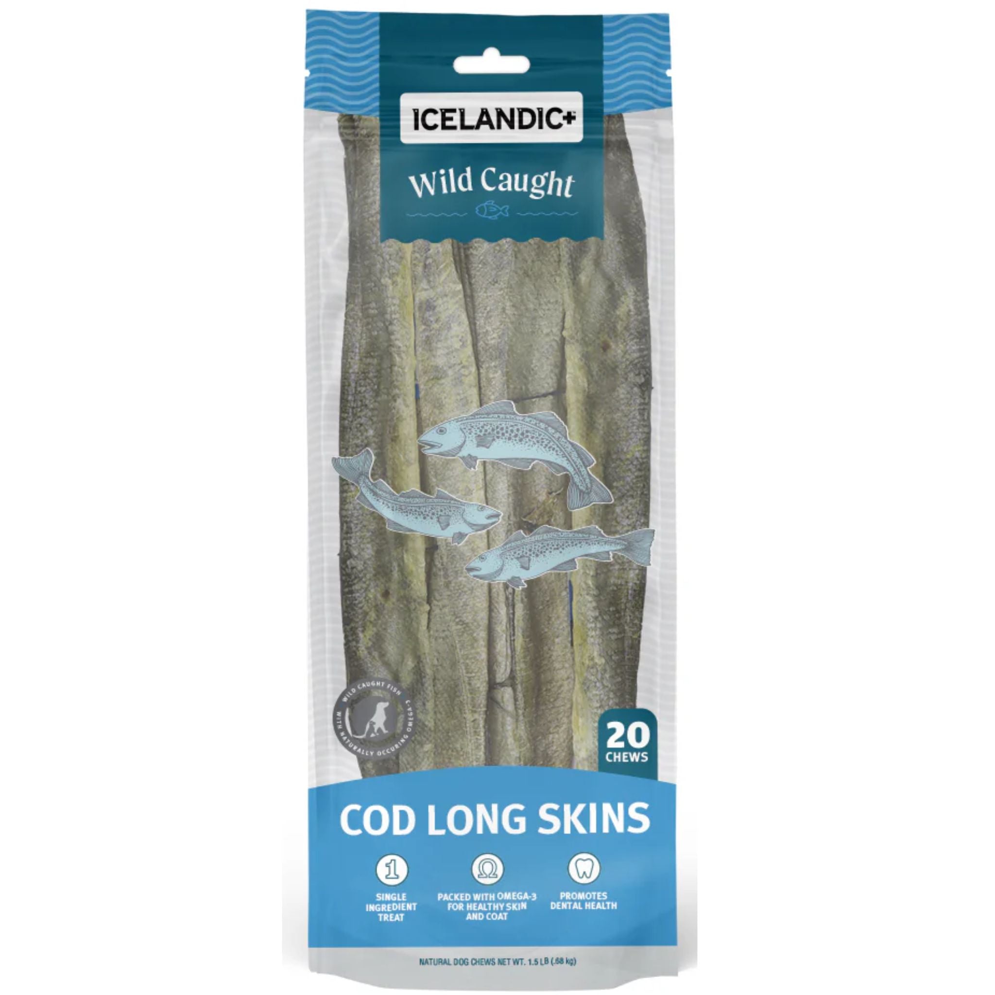 Icelandic+ Dog Treats Cod Long Skin Strips