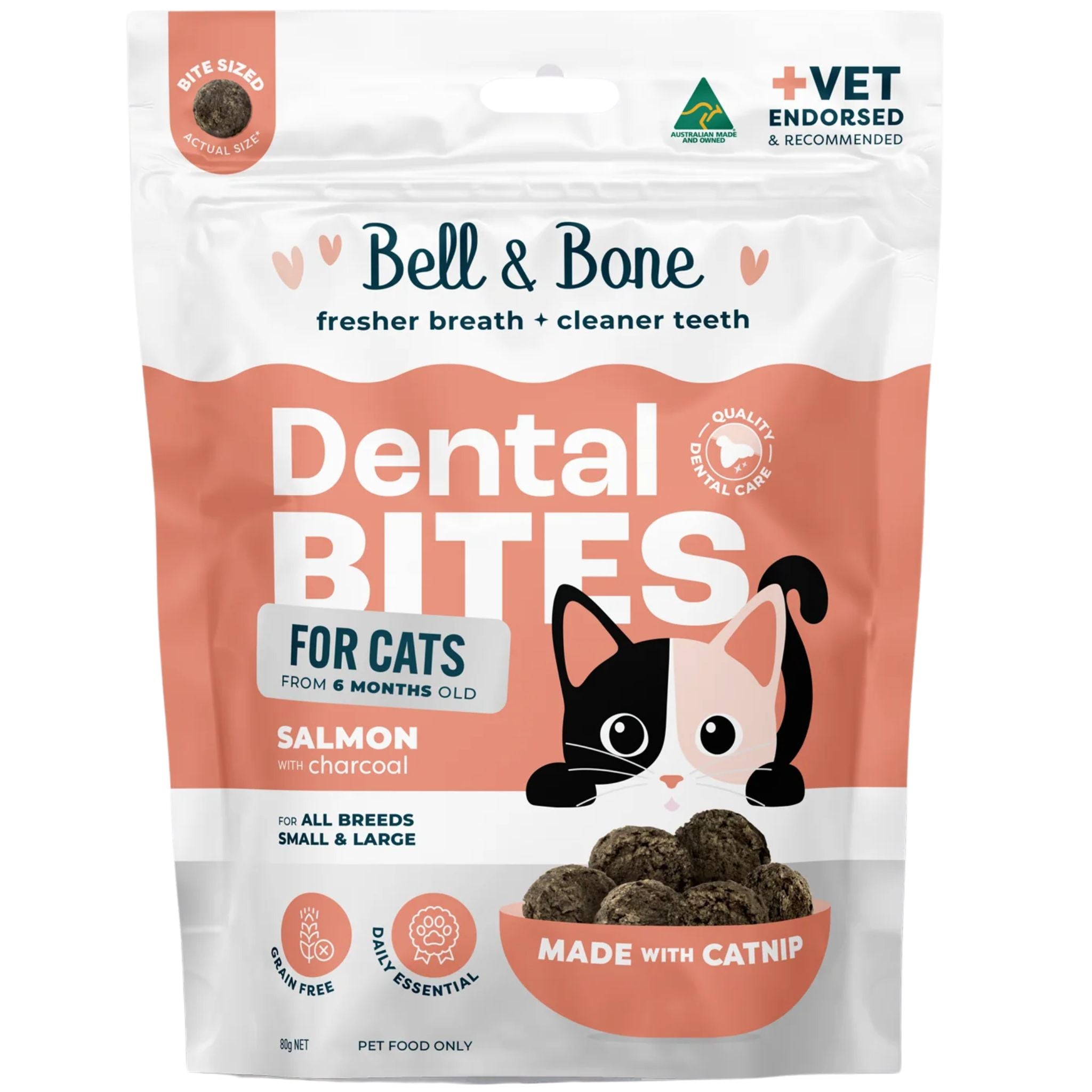 Bell and Bone Adult Cat Dental Bites - Salmon with Charcoal