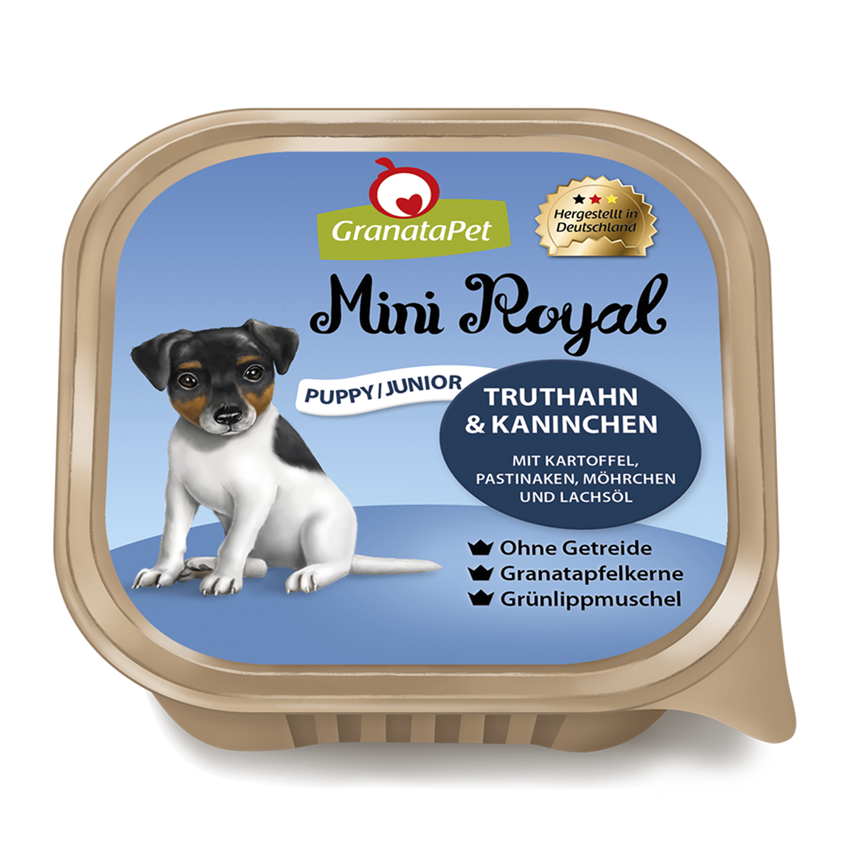 GranataPet Mini Royal Turkey & Coney Puppy Junior 150g tray, front of pack