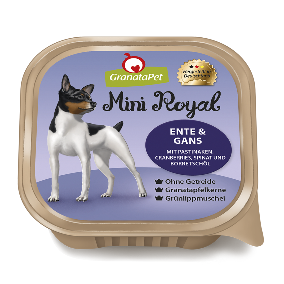 GranataPet Mini Royal Duck & Goose 150g dog food tray, front of pack