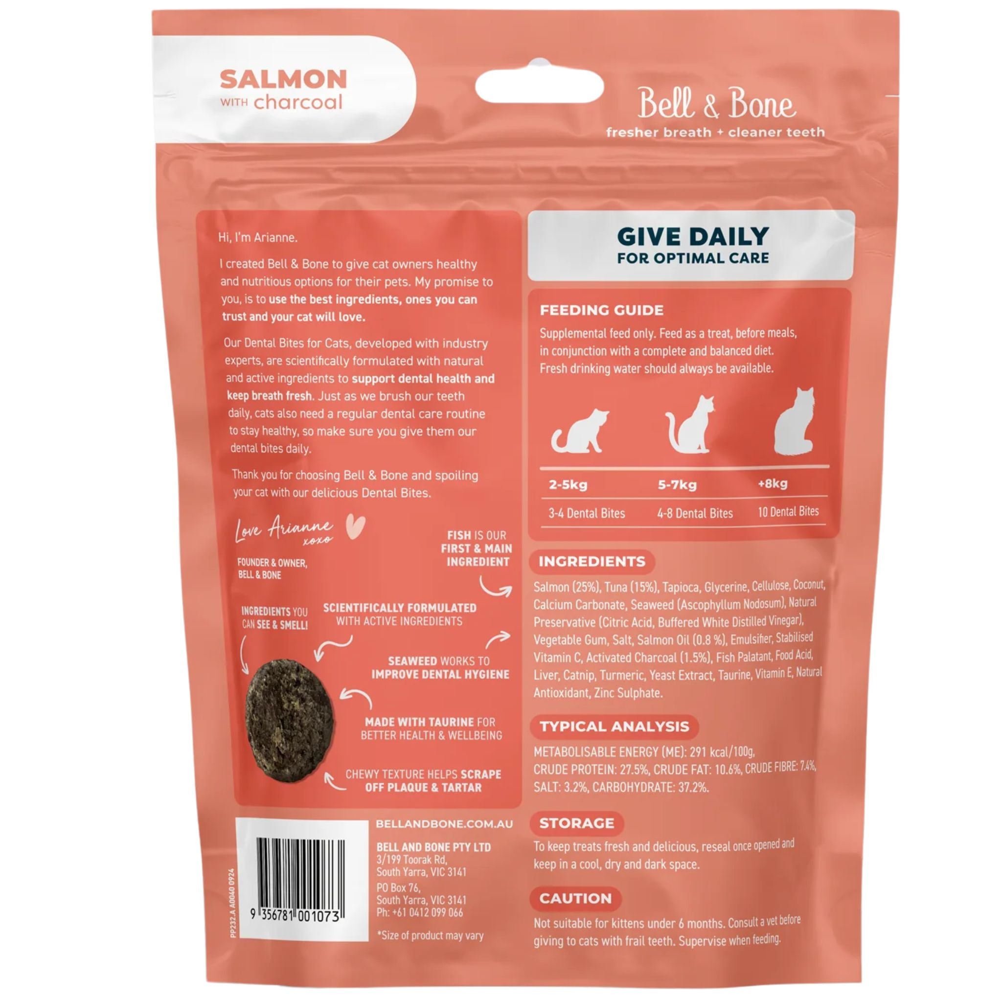 Bell and Bone Adult Cat Dental Bites - Salmon with Charcoal