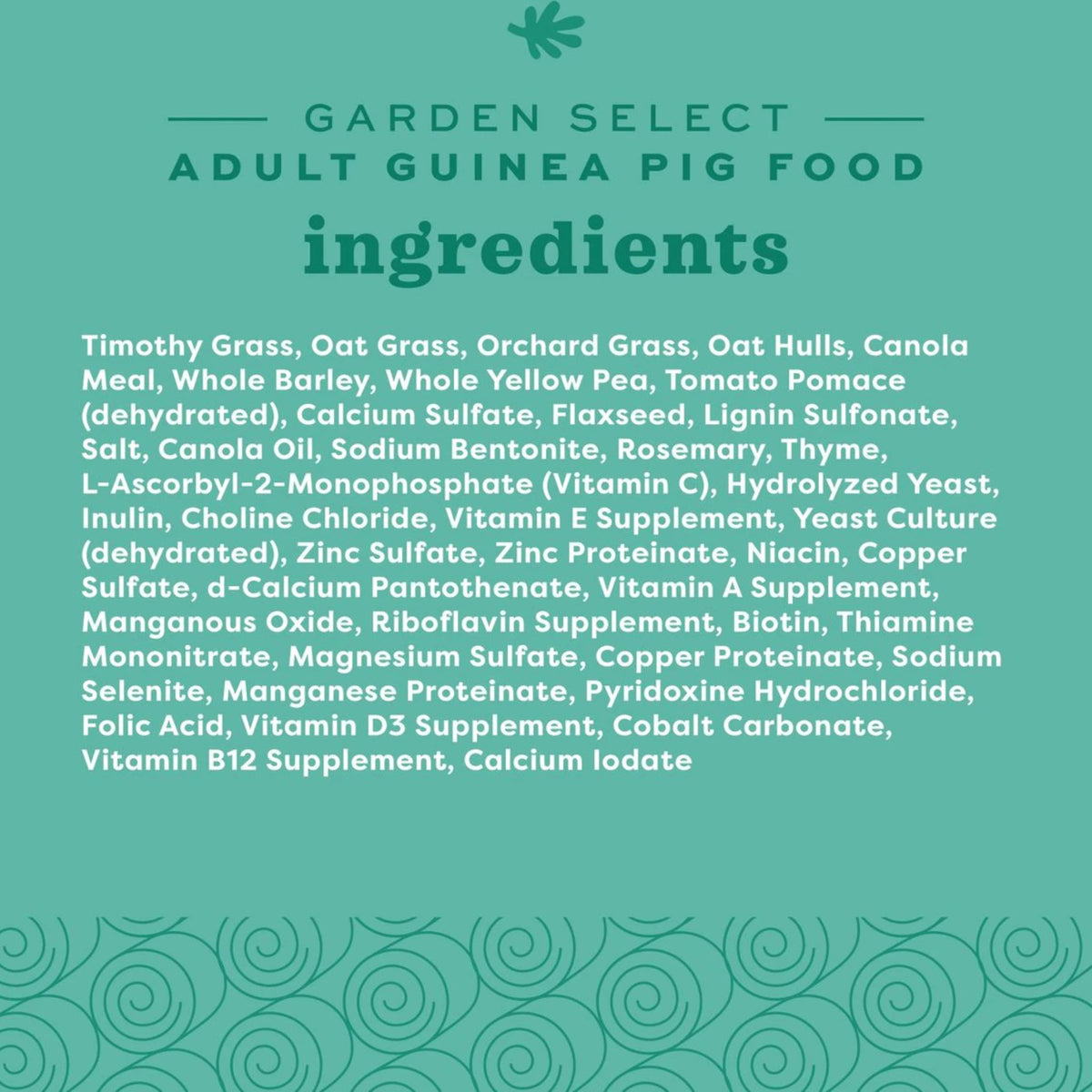 Oxbow Garden Select Adult Guinea Pig Food ingredients list panel