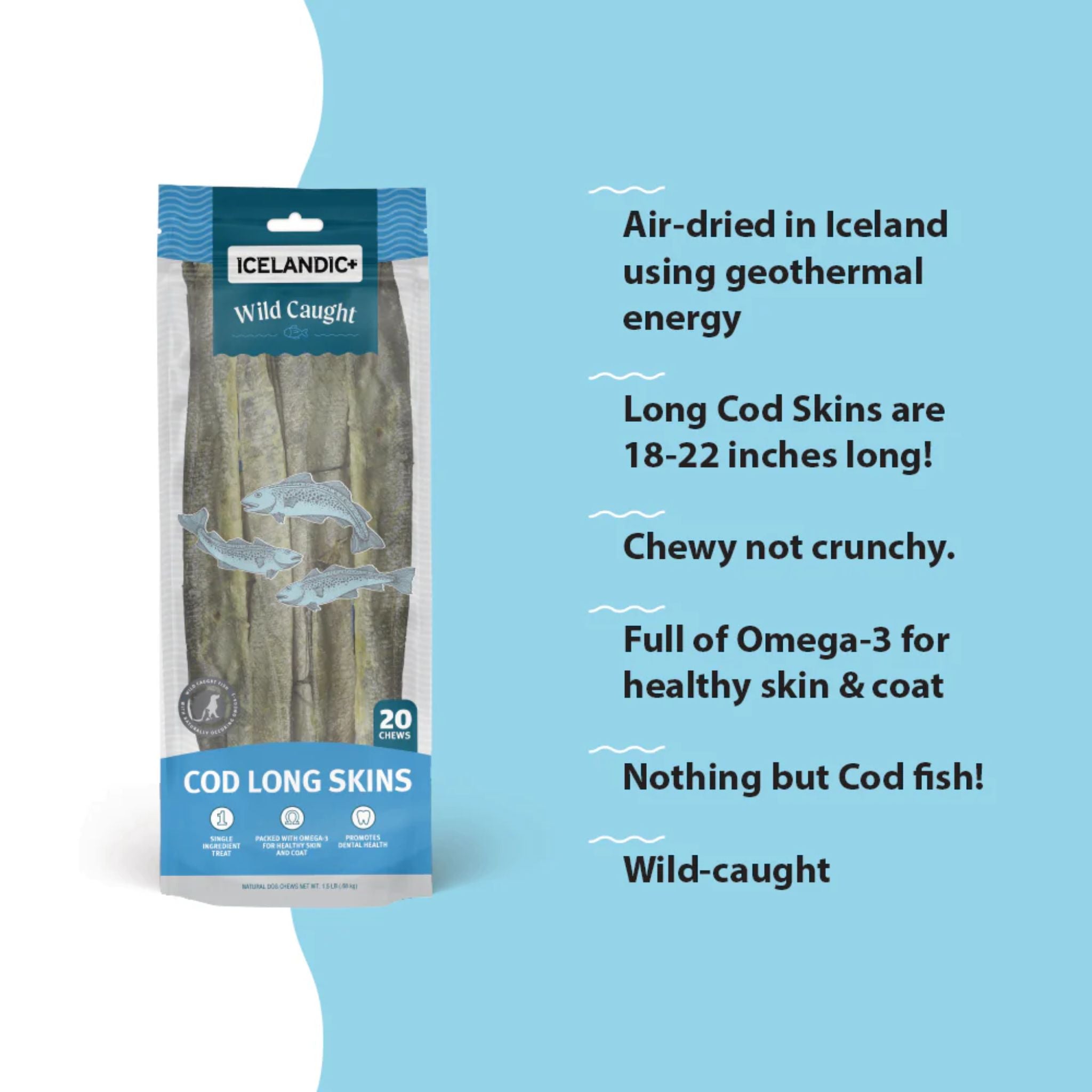 Icelandic+ Dog Treats Cod Long Skin Strips