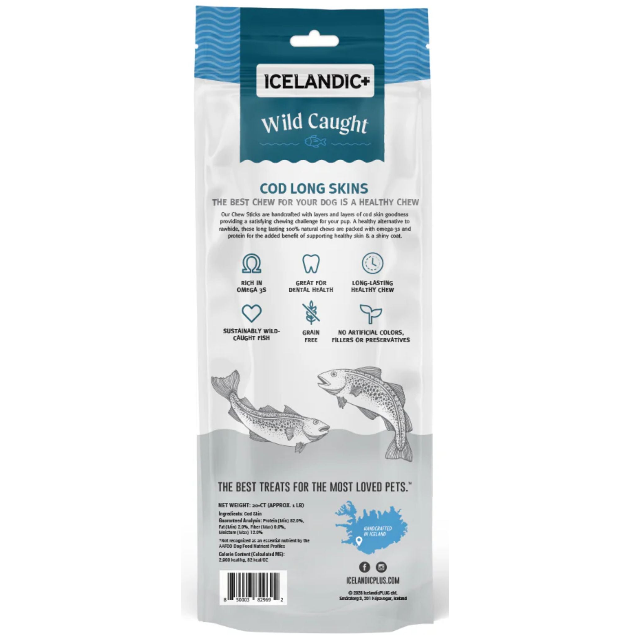 Icelandic+ Dog Treats Cod Long Skin Strips