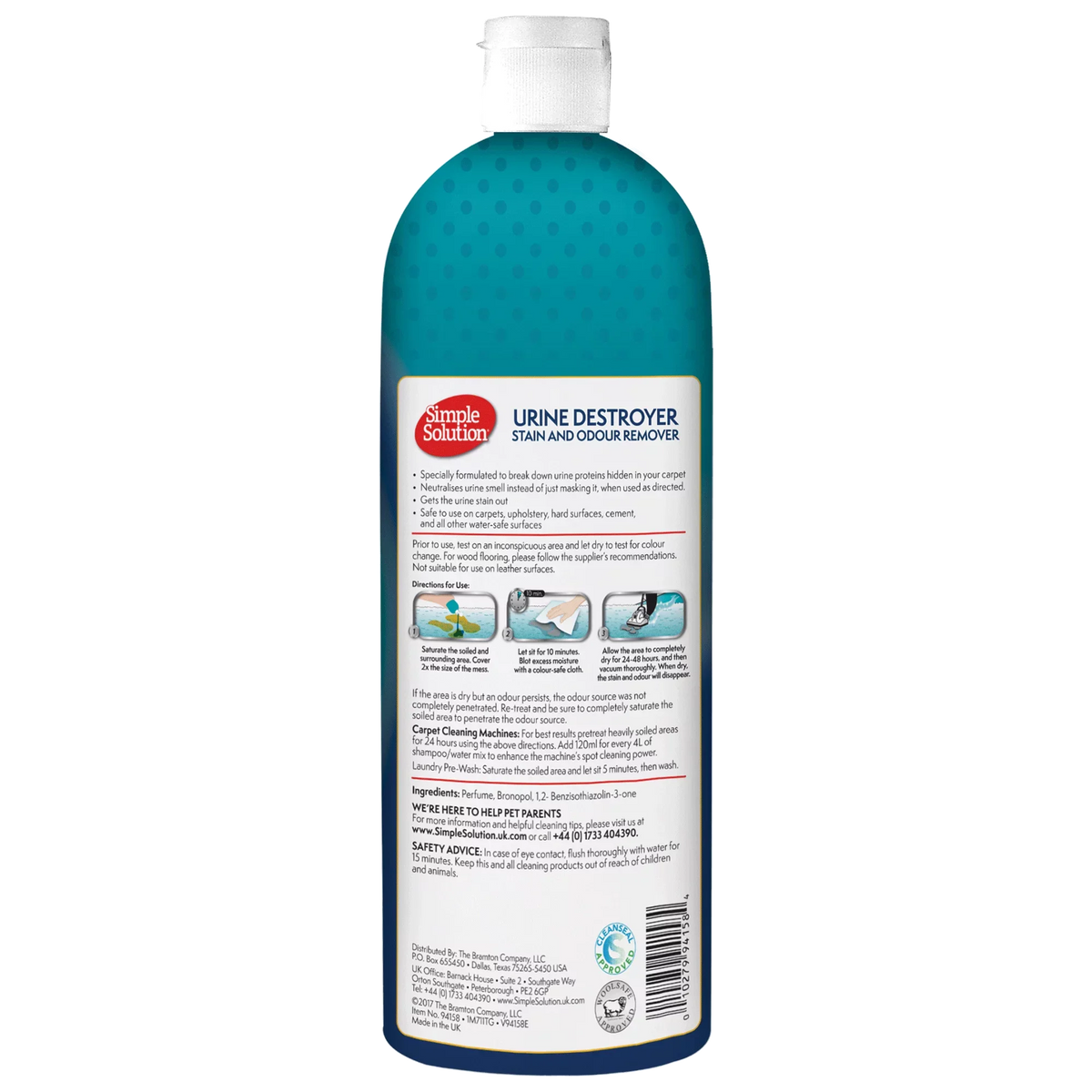 Simple Solution Urine Destroyer 1 litre back of pack with directions for use