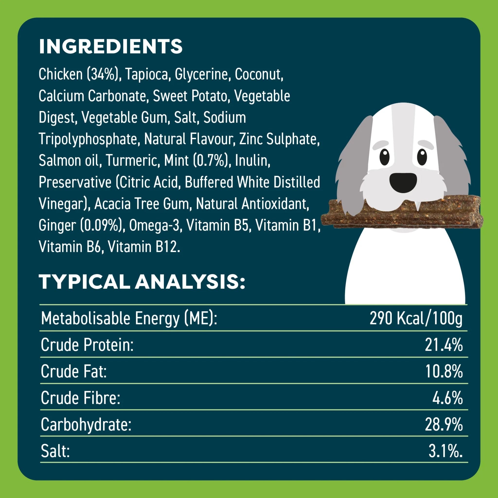Bell and Bone Dental Sticks for Senior Dogs - Chicken, Mint and Ginger
