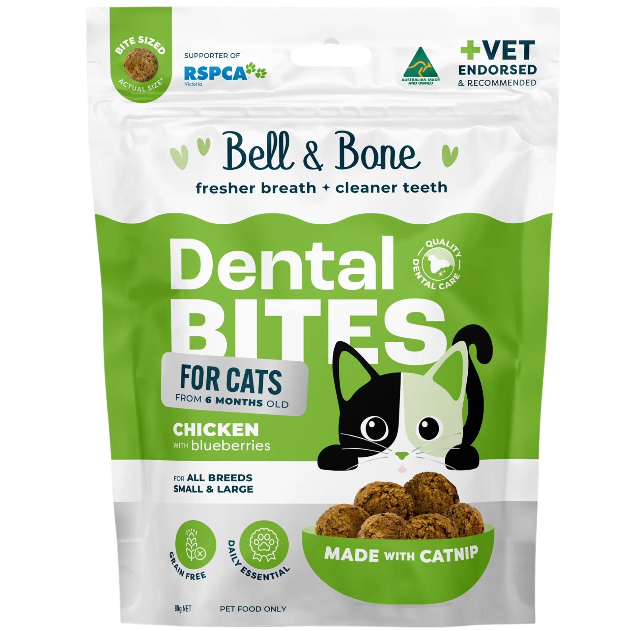 Bell and Bone Adult Cat Dental Bites - Chicken with Blueberry