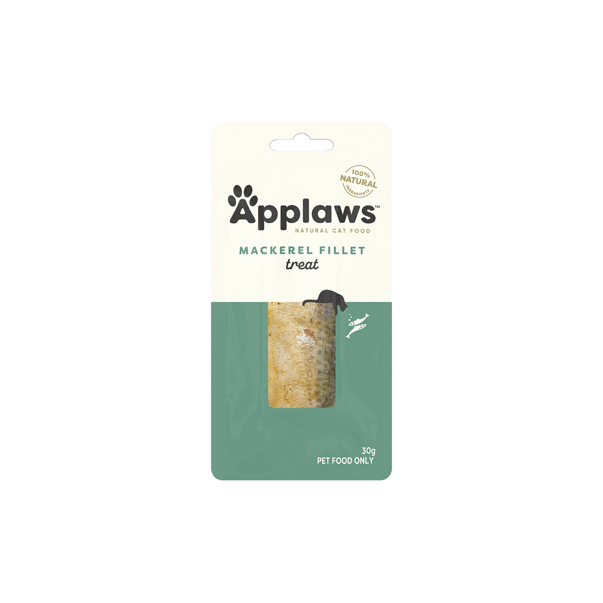 Applaws Mackerel Fillet cat treat, front of the 30g pack