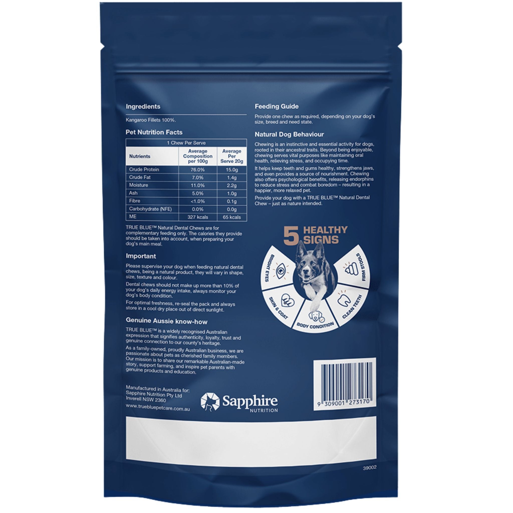True Blue Air Dried Dog Treats Aussie Kangaroo Fillets