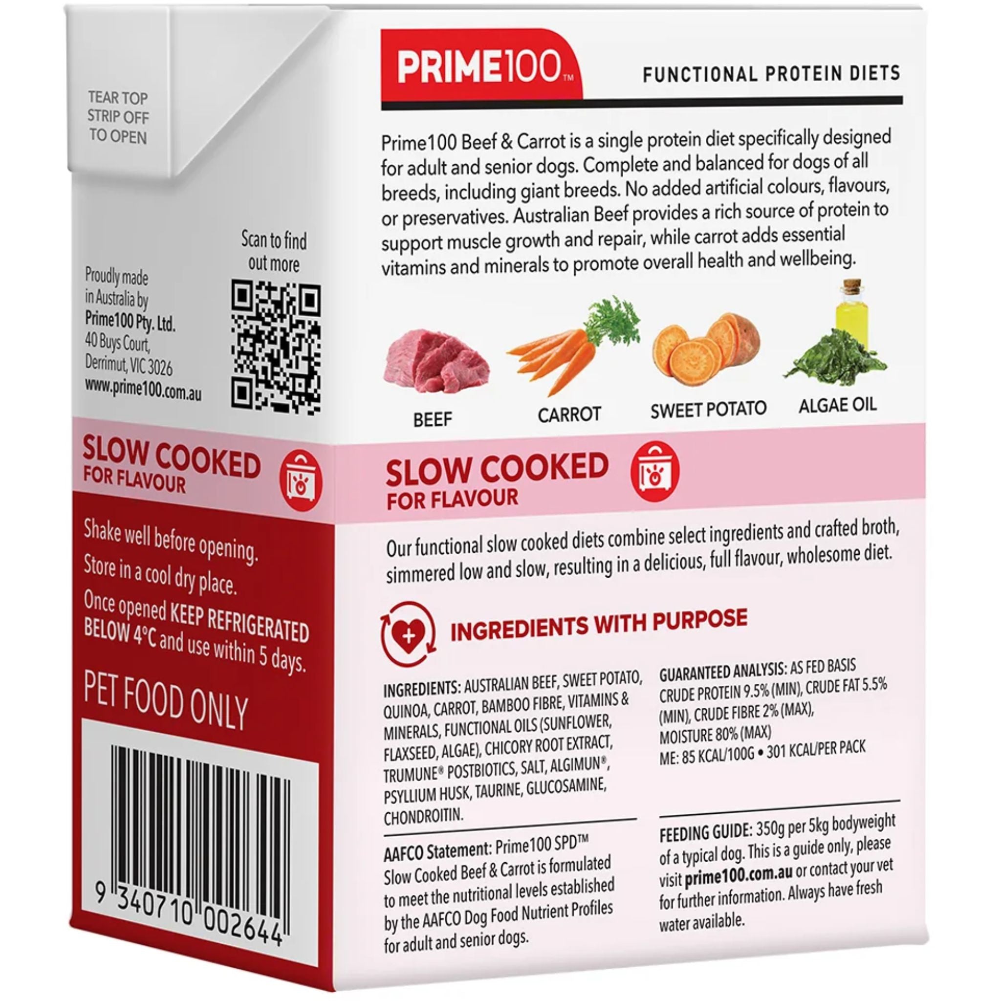 Prime100 SPD Slow Cooked Wet Dog Food Beef & Carrot