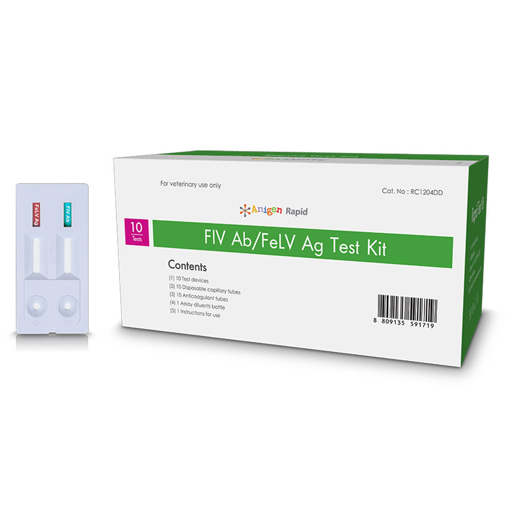 Anigen Rapid FIV Ab/FeLV Ag feline combo test kit box, 10 tests