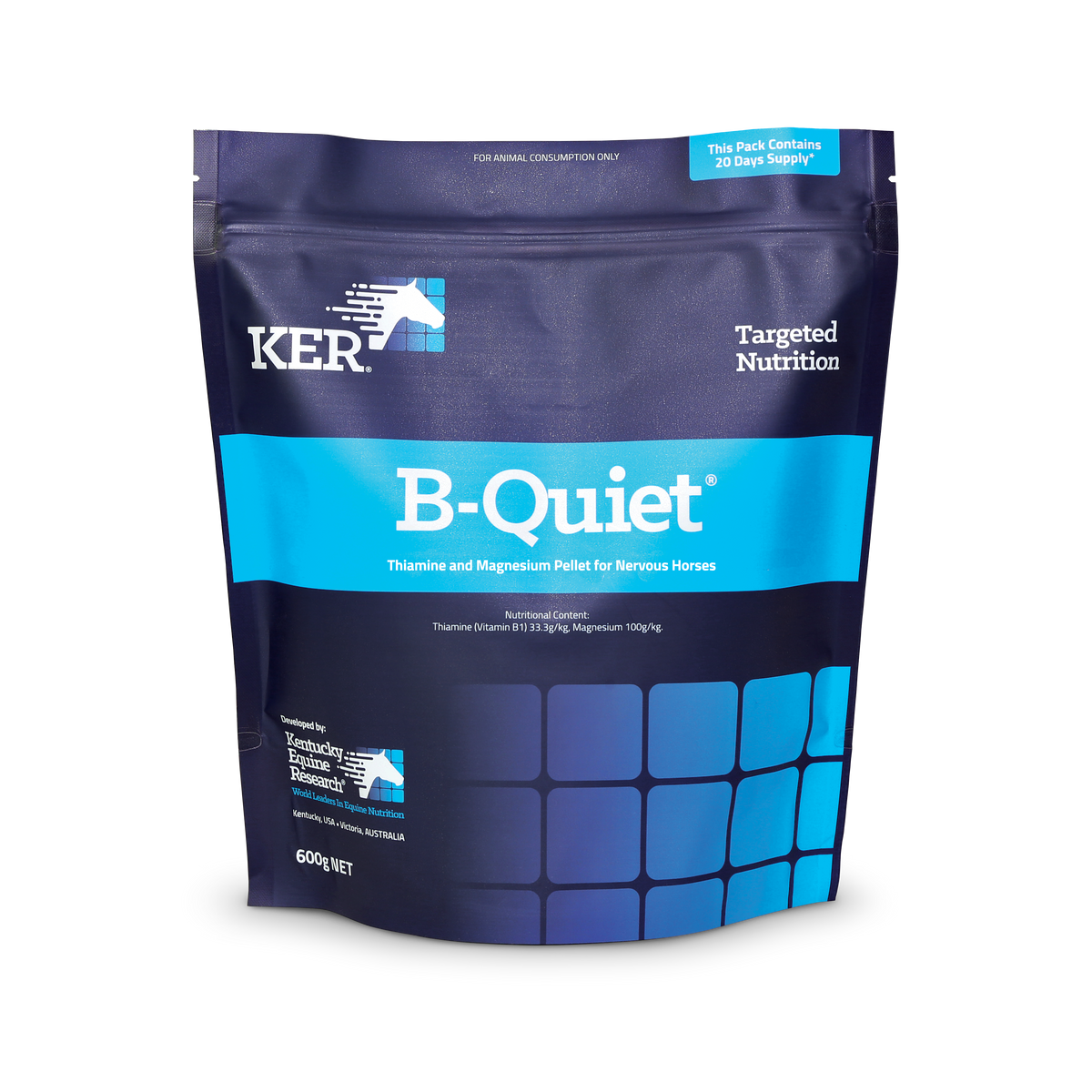 KER B-Quiet Pellet 600g pouch, thiamine and magnesium calming supplement