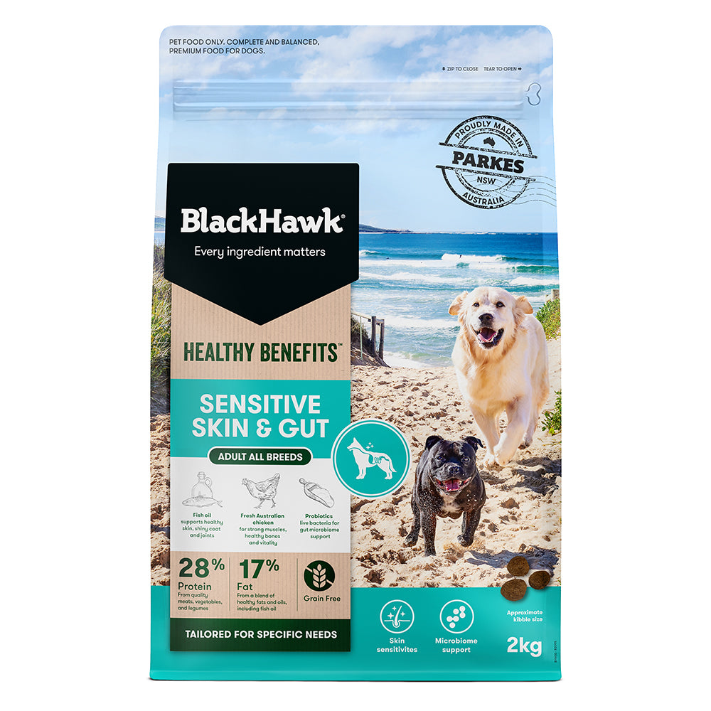 Black Hawk Healthy Benefits Dry Dog Food Sensitive Skin & Gut - 2kg | PeekAPaw Pet Supplies