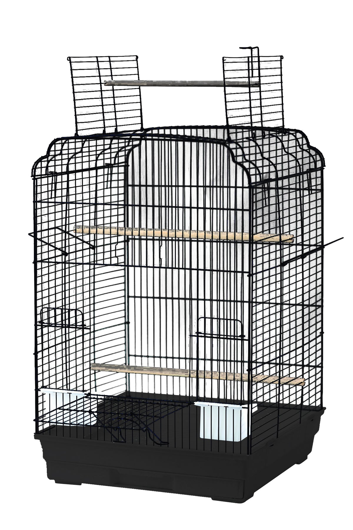 Birdie Bridge Open Top Cage in black with the arched bridge roof folded open