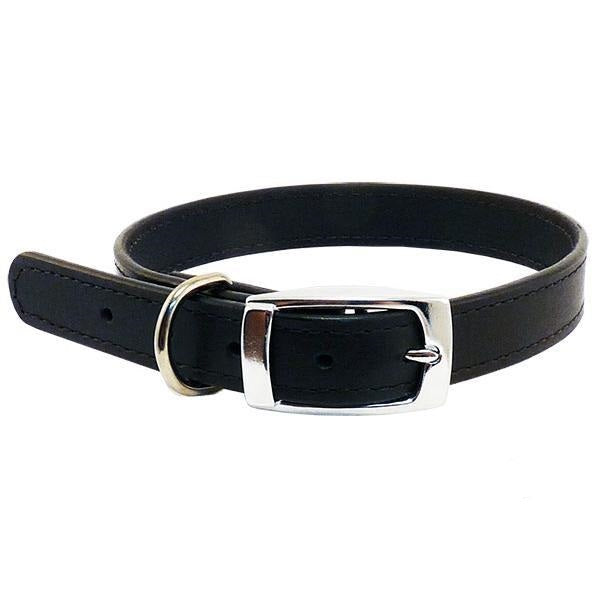 Beau Pets deluxe plain leather dog collar in black with metal buckle