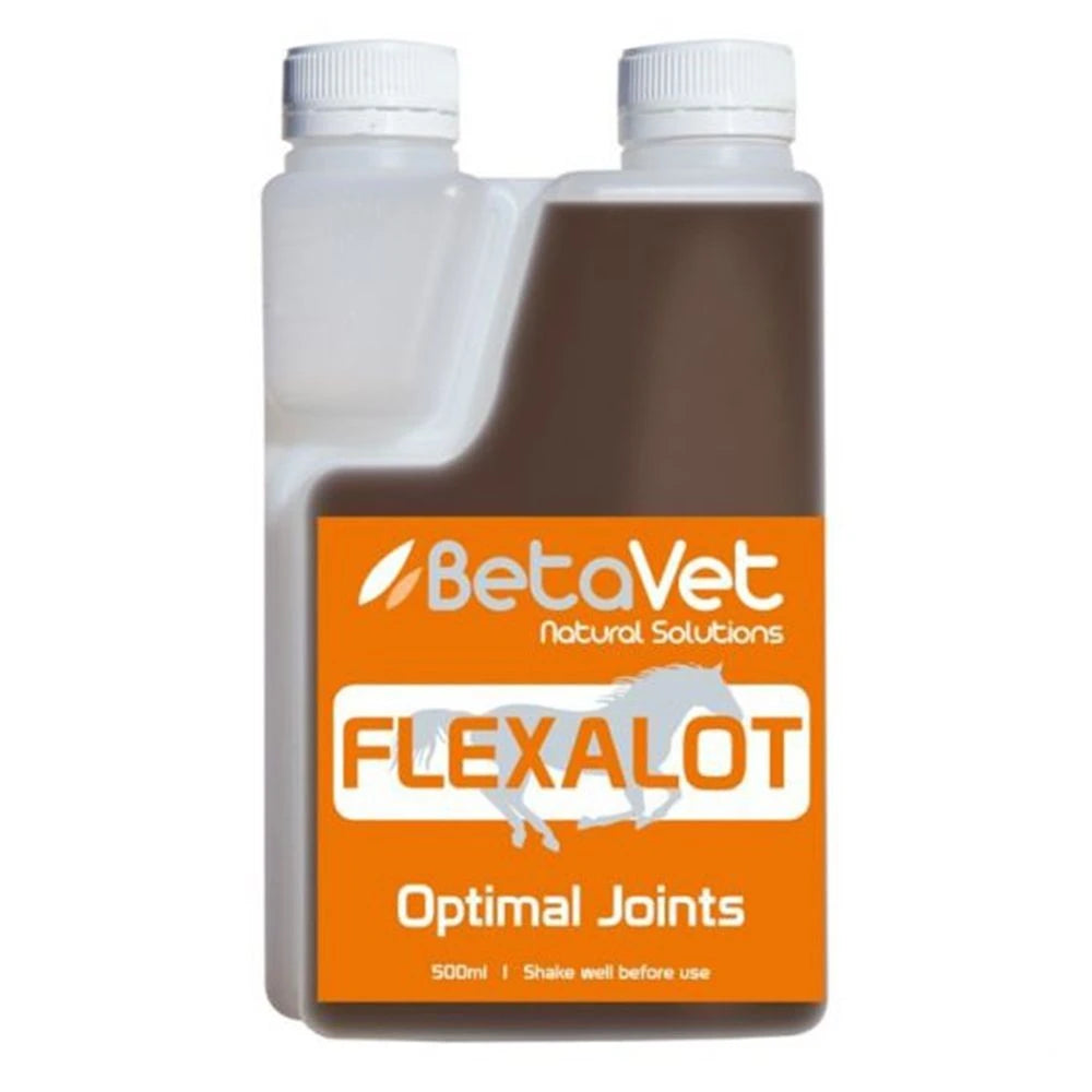 BetaVet Flexalot Optimal Joints 500ml measuring bottle, brown liquid behind the orange label