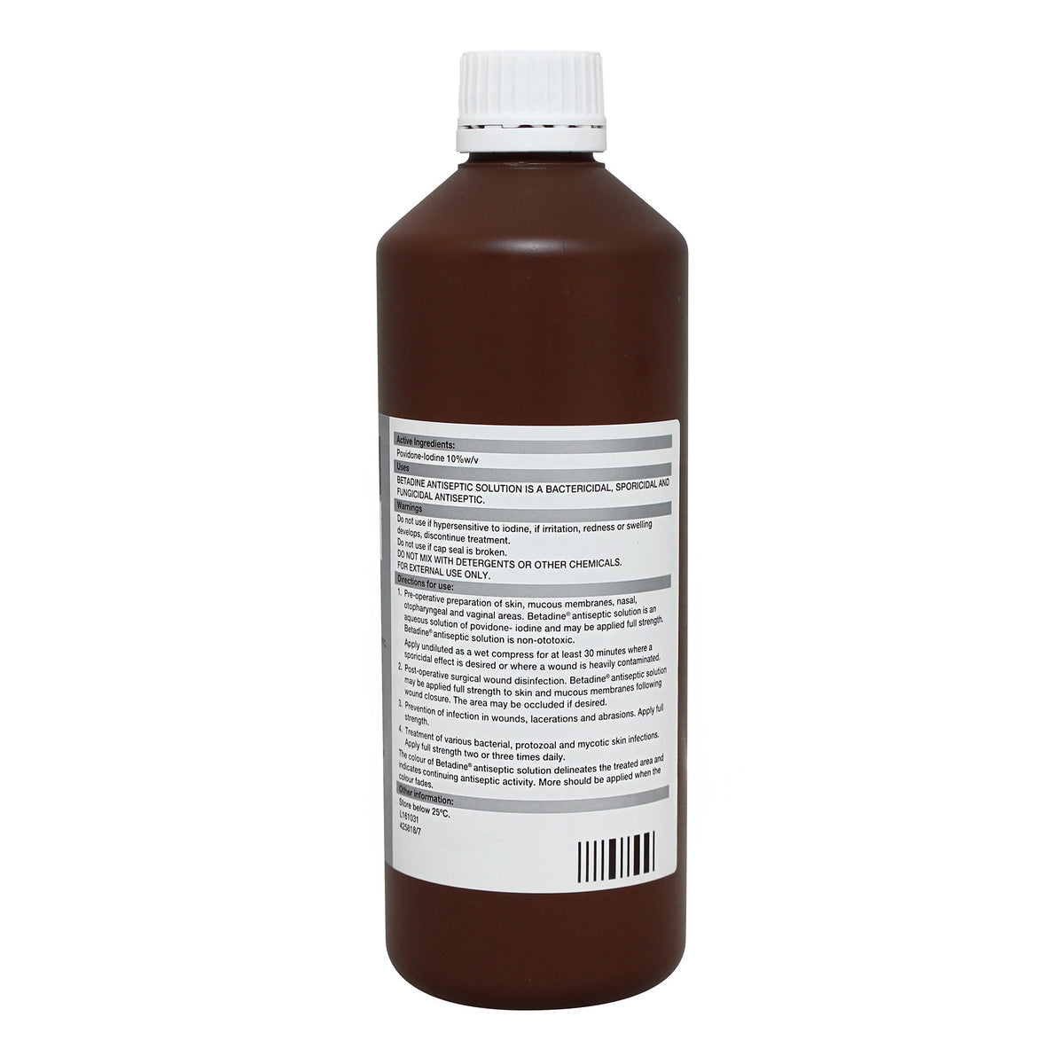 Betadine Antiseptic Liquid 500mL back label directions