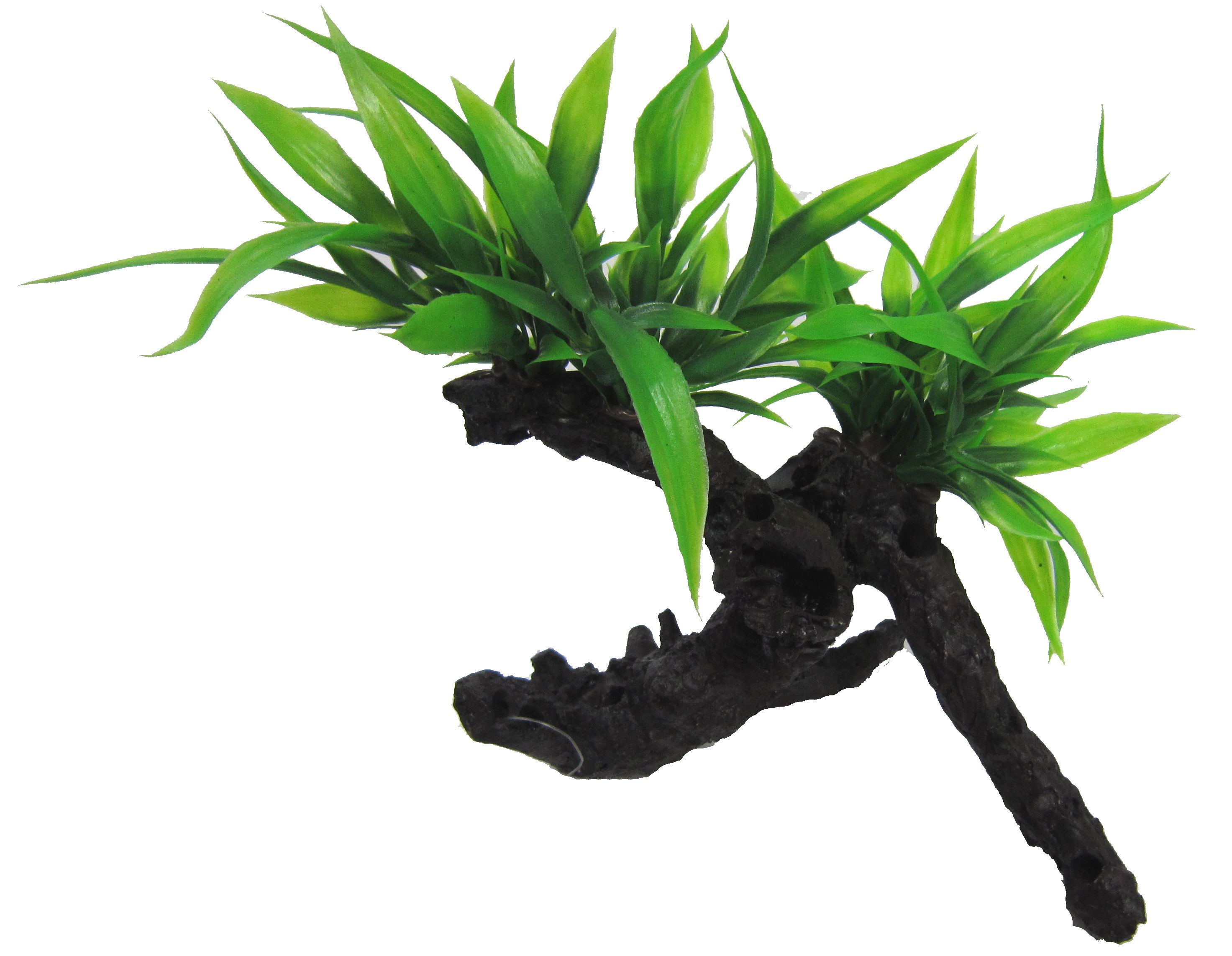 Amazon Jungle Twin Indo Fern on Log artificial aquarium plant, 17cm