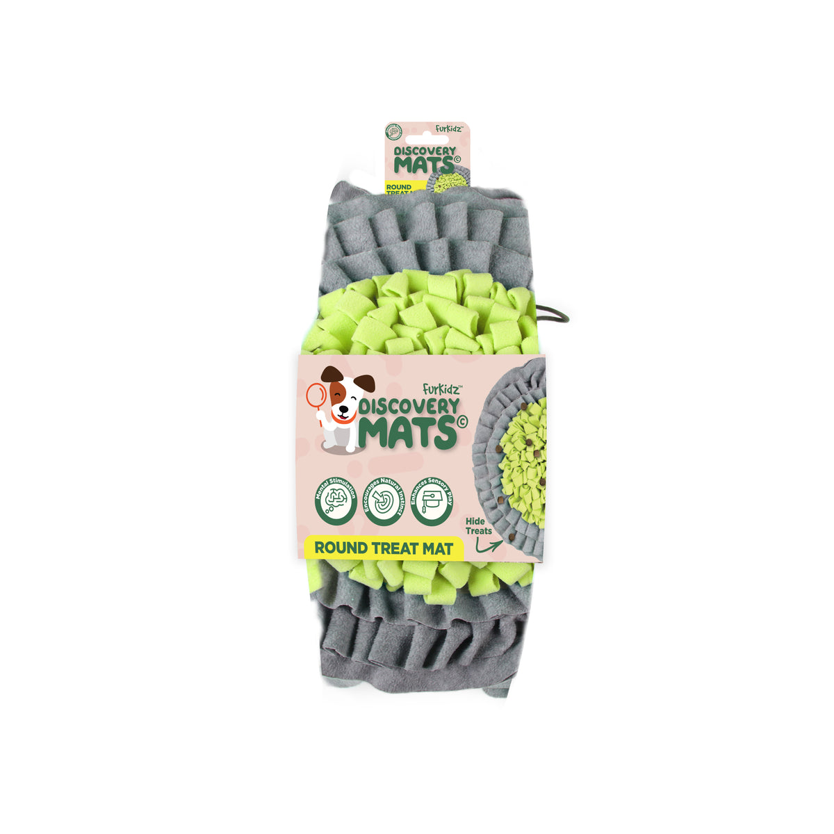 All for Paws AFP Dig It foldable treat mat in grey and lime with its printed pack band