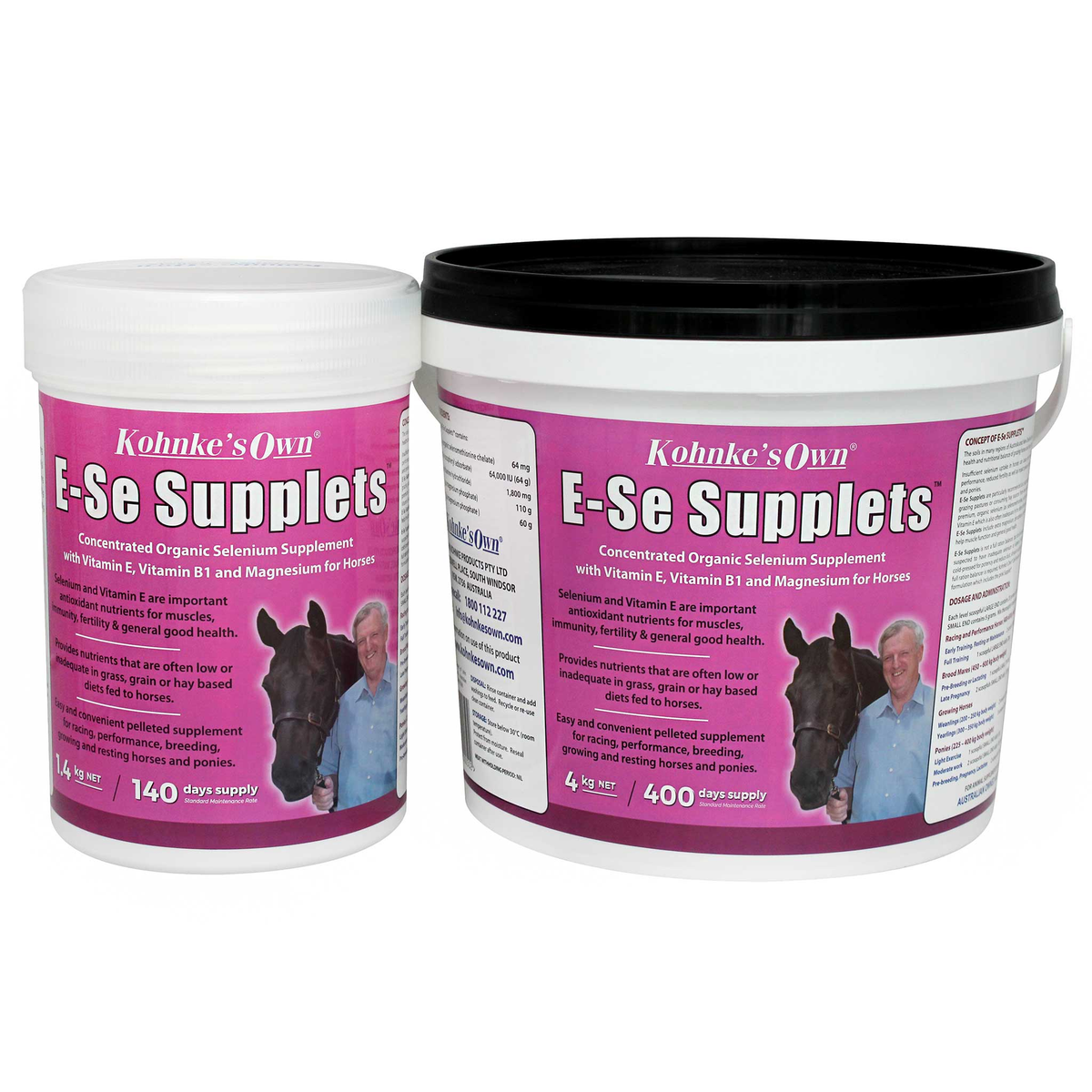 Kohnke's Own E-Se Supplets vitamin E and selenium supplement for horses, front of pack
