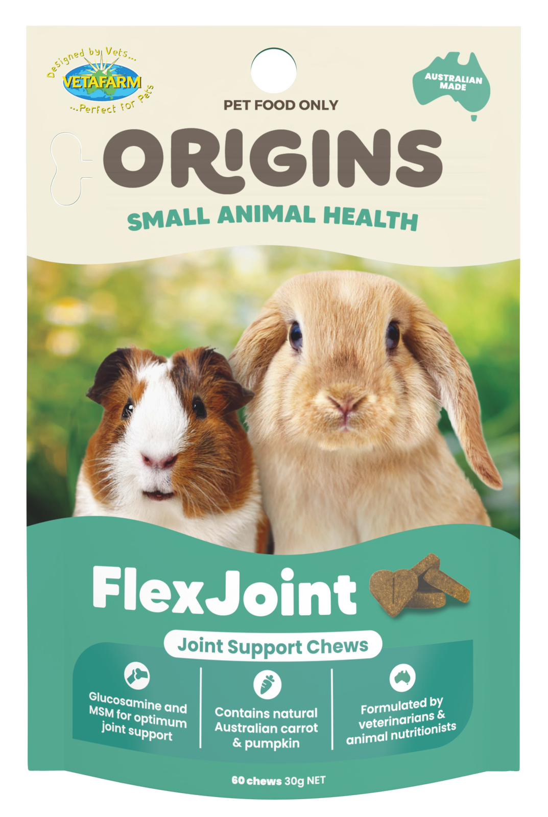 Vetafarm Origins FlexJoint Chews tub front of pack