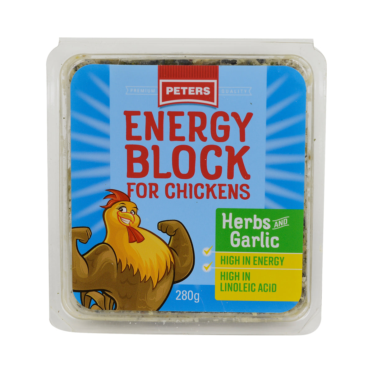 Peters Energy Block with Herbs and Garlic 280g pack front for laying hens