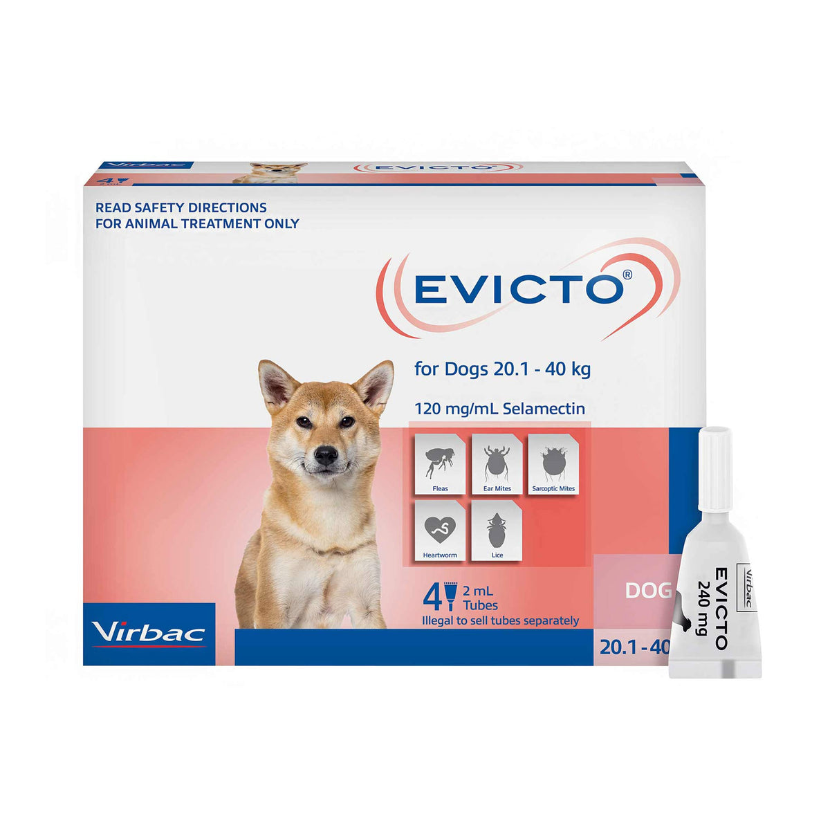 Evicto Spot-On for Large Dogs 20-40kg, front of 4 pack carton