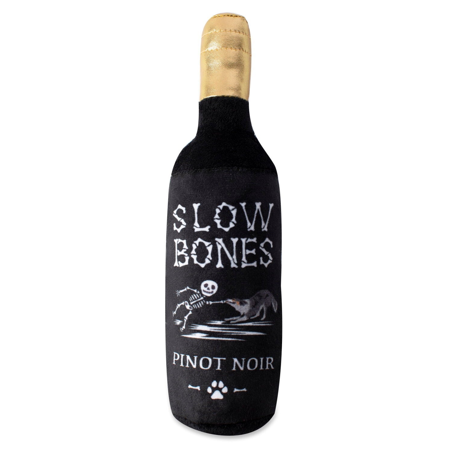 Fringe Studio Halloween Plush Squeaker Dog Toy - Slow Bones Pinot Noir | PeekAPaw Pet Supplies