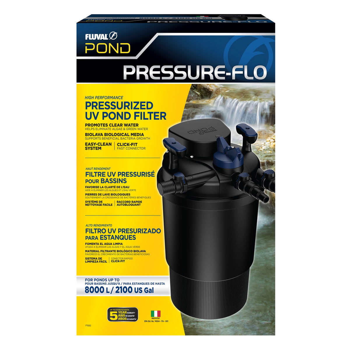 Fluval Pond Pressure-Flo pressurised pond filter with UV clarifier, 8000